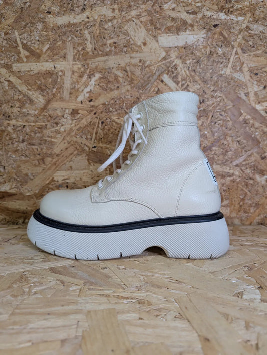 Steve Madden Wanny Ankle Boots Womens UK3 Cream Leather Platform Chunky Lace Zip