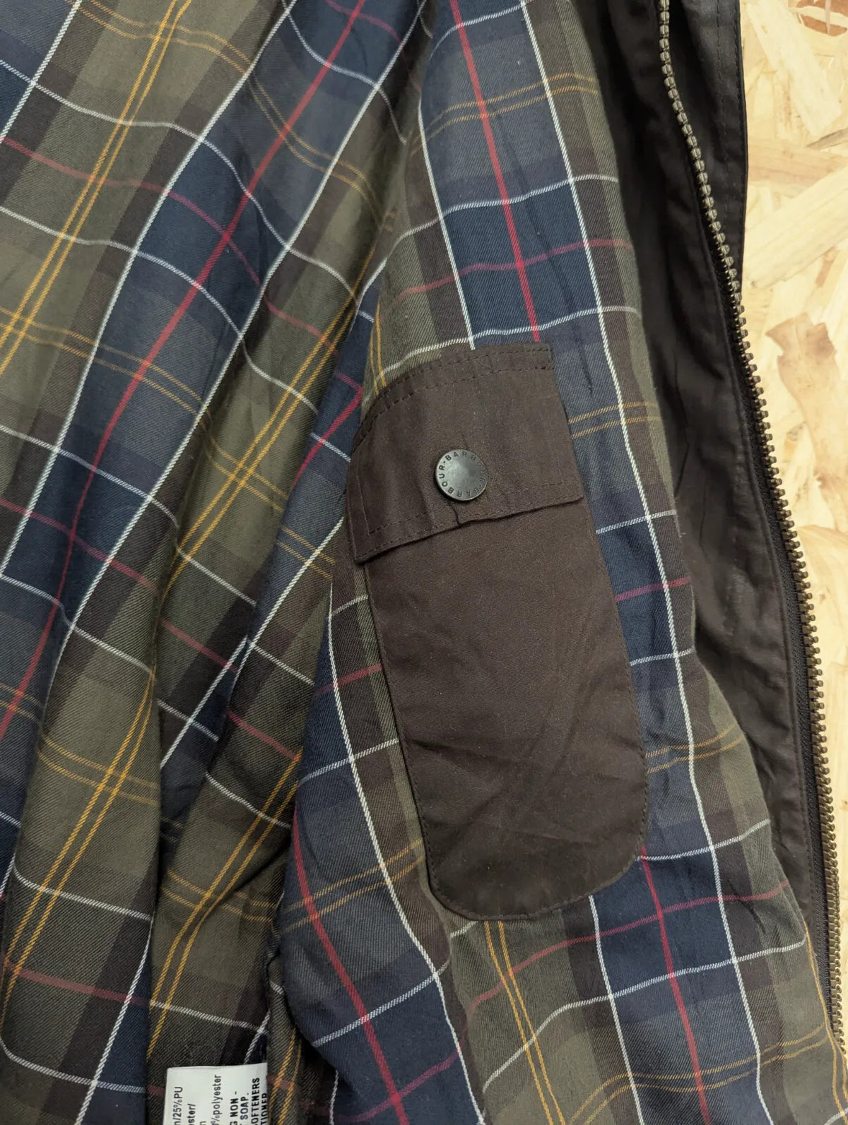 Barbour Trapper Wax Jacket Mens Large Brown Cotton Tartan Lined Breathable