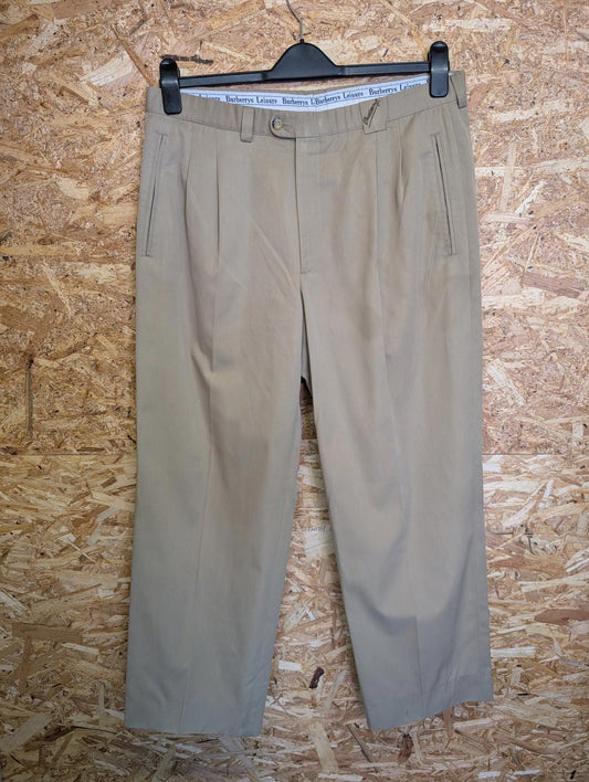 Burberrys Leisure Trousers W34 Men Pleated Beige Tan Vintage 90s Chinos