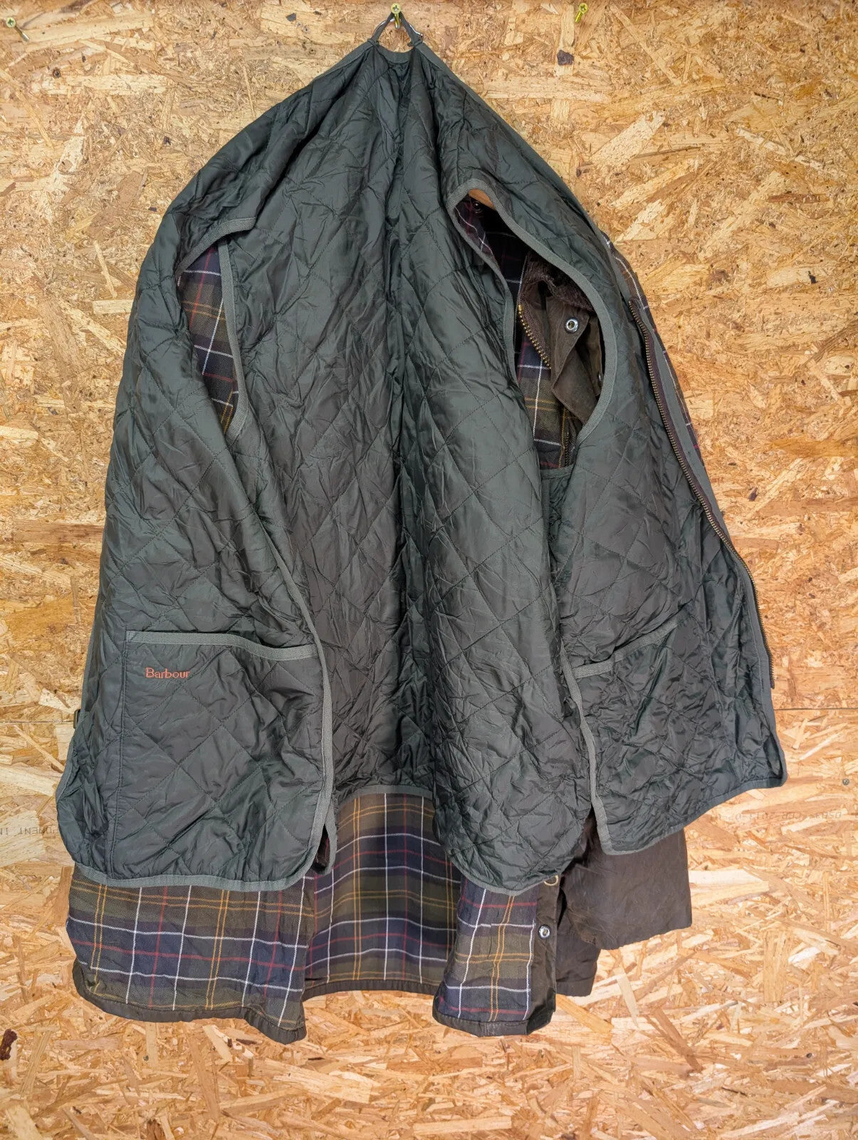 Barbour Classic Beaufort Jacket Men C42 Large Brown Green Cord Collar Liner Vest