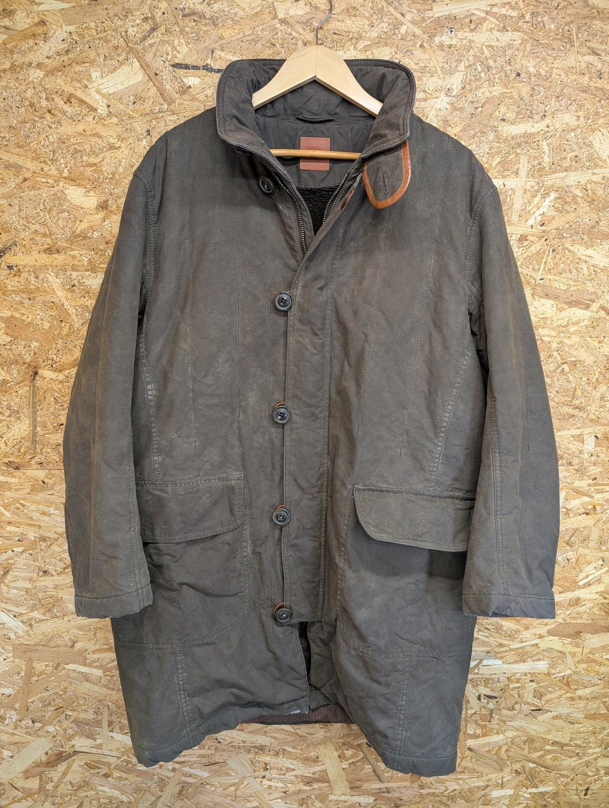 Hugo Boss Overcoat Large 42 Men Brown Fleece Lined Wax Jacket Orange Label 52