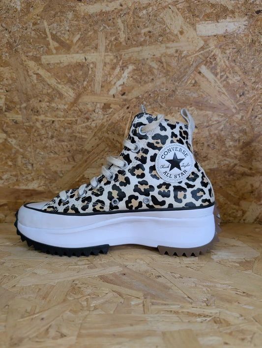 Converse Run Star Hike Trainers UK5 White Brown Leopard Canvas Chuck Taylor