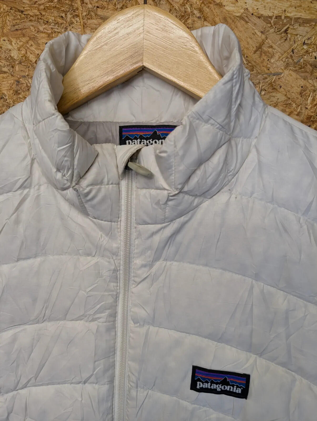 Patagonia Gilet Women Large White Ripstop Puffer Zip Insulated Goosedown Feather