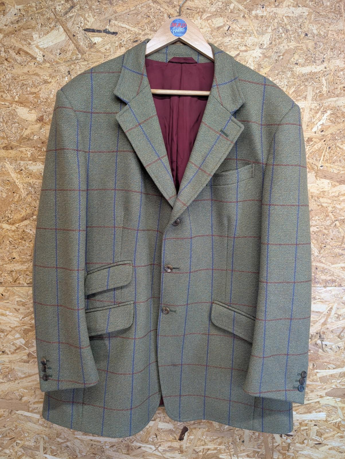 Currey Plaid Wool Jacket XL Men Khaki Green Brown Derby Vintage Country Blazer