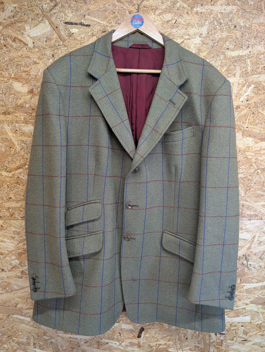 Currey Plaid Wool Jacket XL Men Khaki Green Brown Derby Vintage Country Blazer
