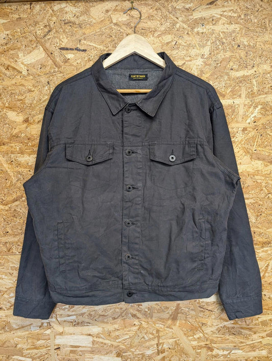 Flint & Tinder Wax Trucker Jacket Large Men Lined Cotton Casual Button Black USA