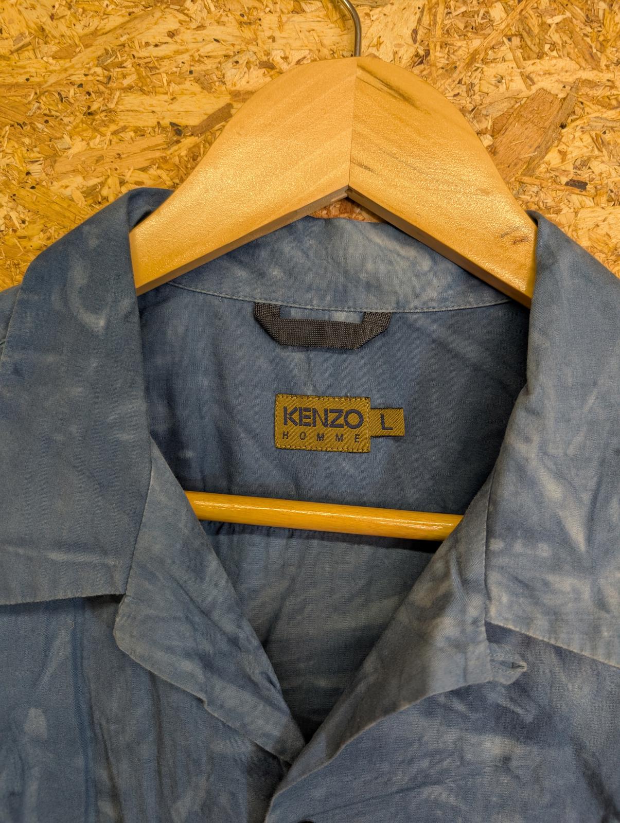 Kenzo Shirt Large Vintage 90s Short Sleeve Tie Dye Hawaiian Blue Cotton