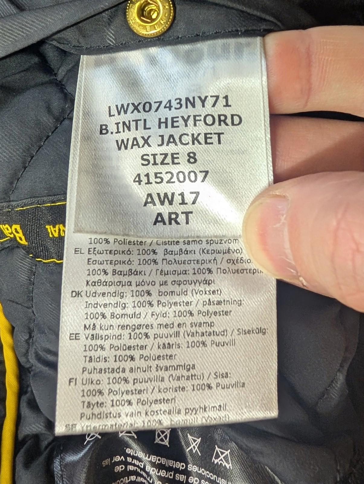 Barbour International Heyford Wax Jacket UK 8 Women Navy Blue Quilted Lined Belt