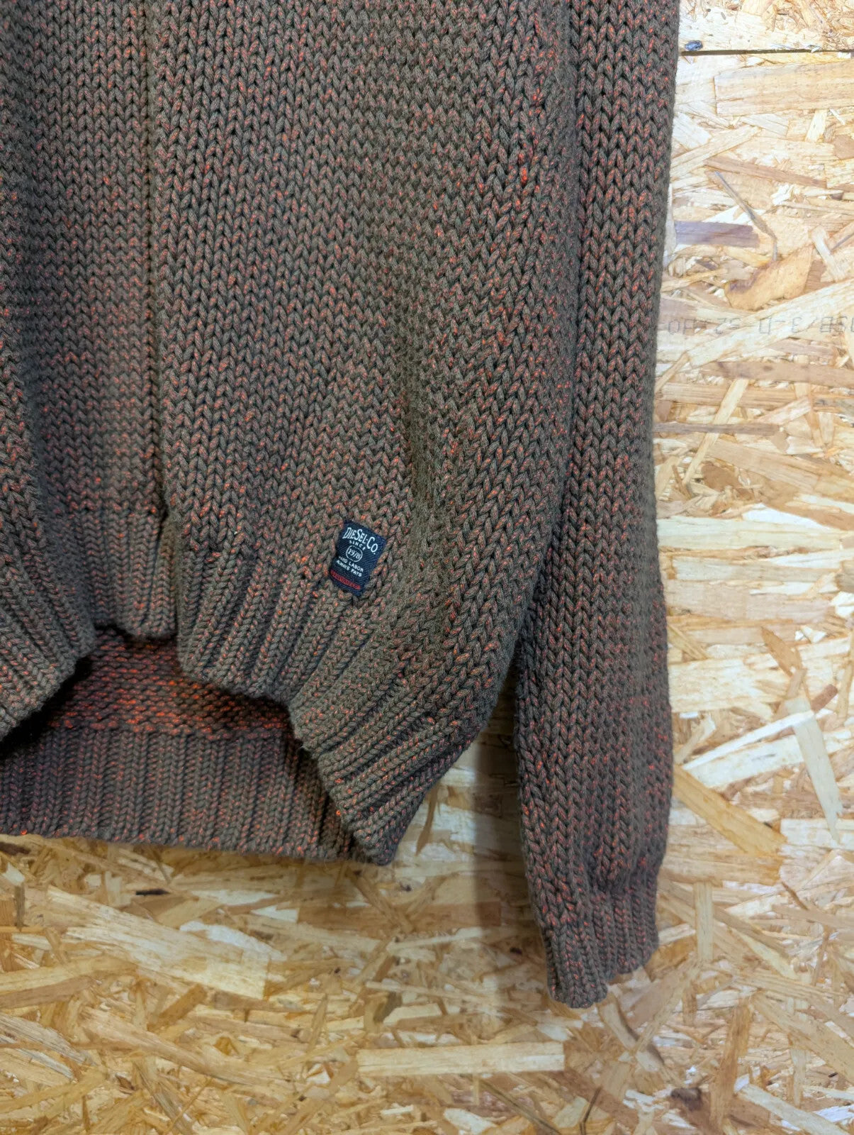 Diesel Chunky Knit Jumper Men XL Brown Orange Speckle Cotton Button Shawl Collar