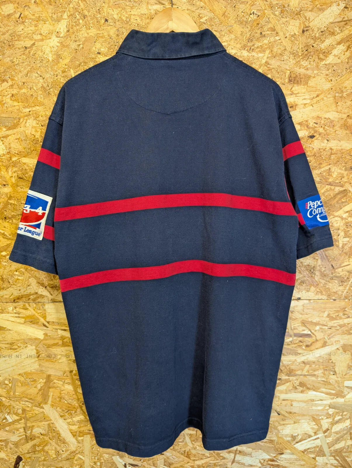 Philadelphia Whitemarsh Kooga Rugby Shirt Large Navy Cotton Striped Short Sleeve