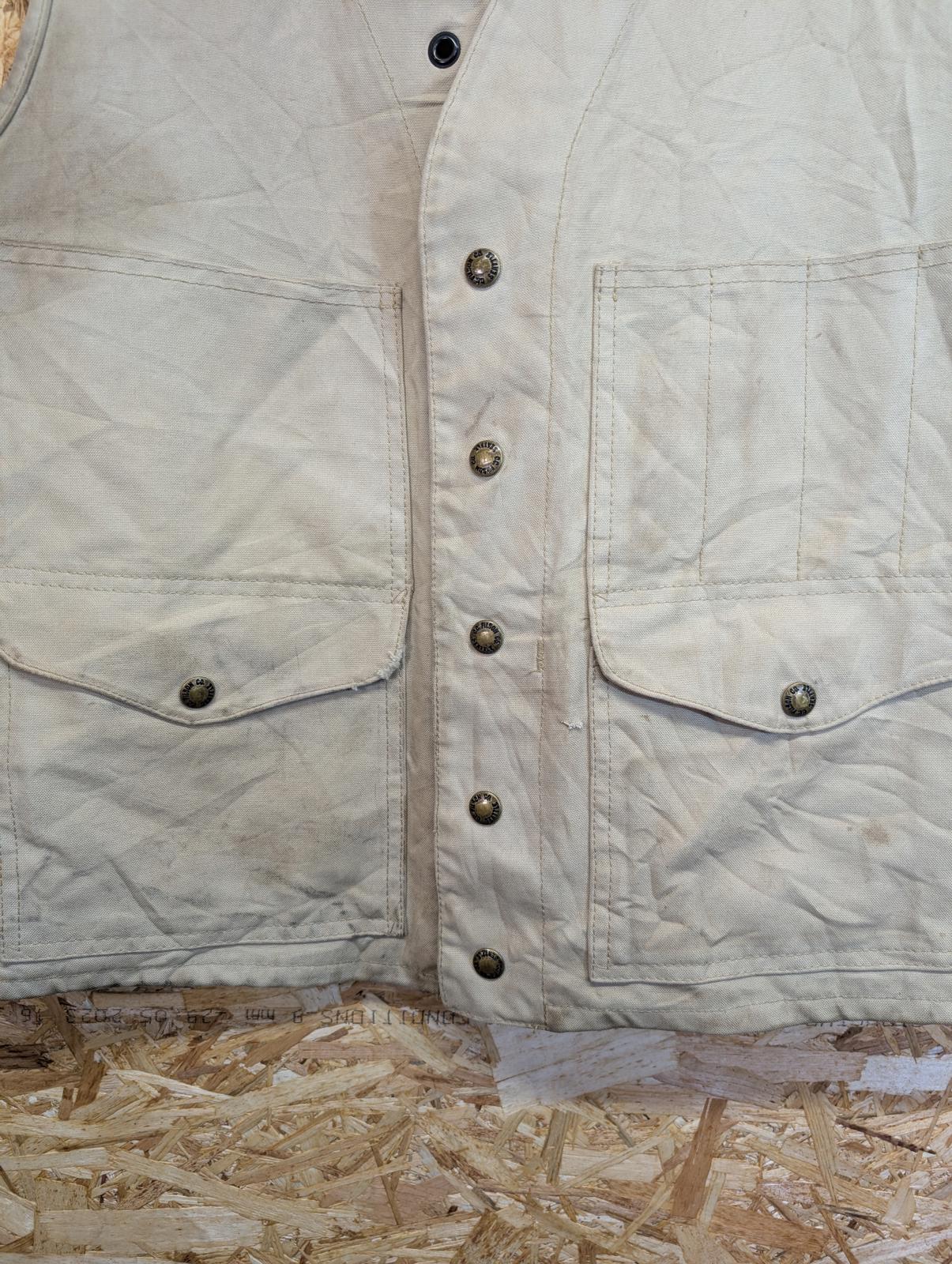 Filson Dry Cloth Vest Large Gilet Beige Made In USA Canvas Body Warmer Tin Cloth
