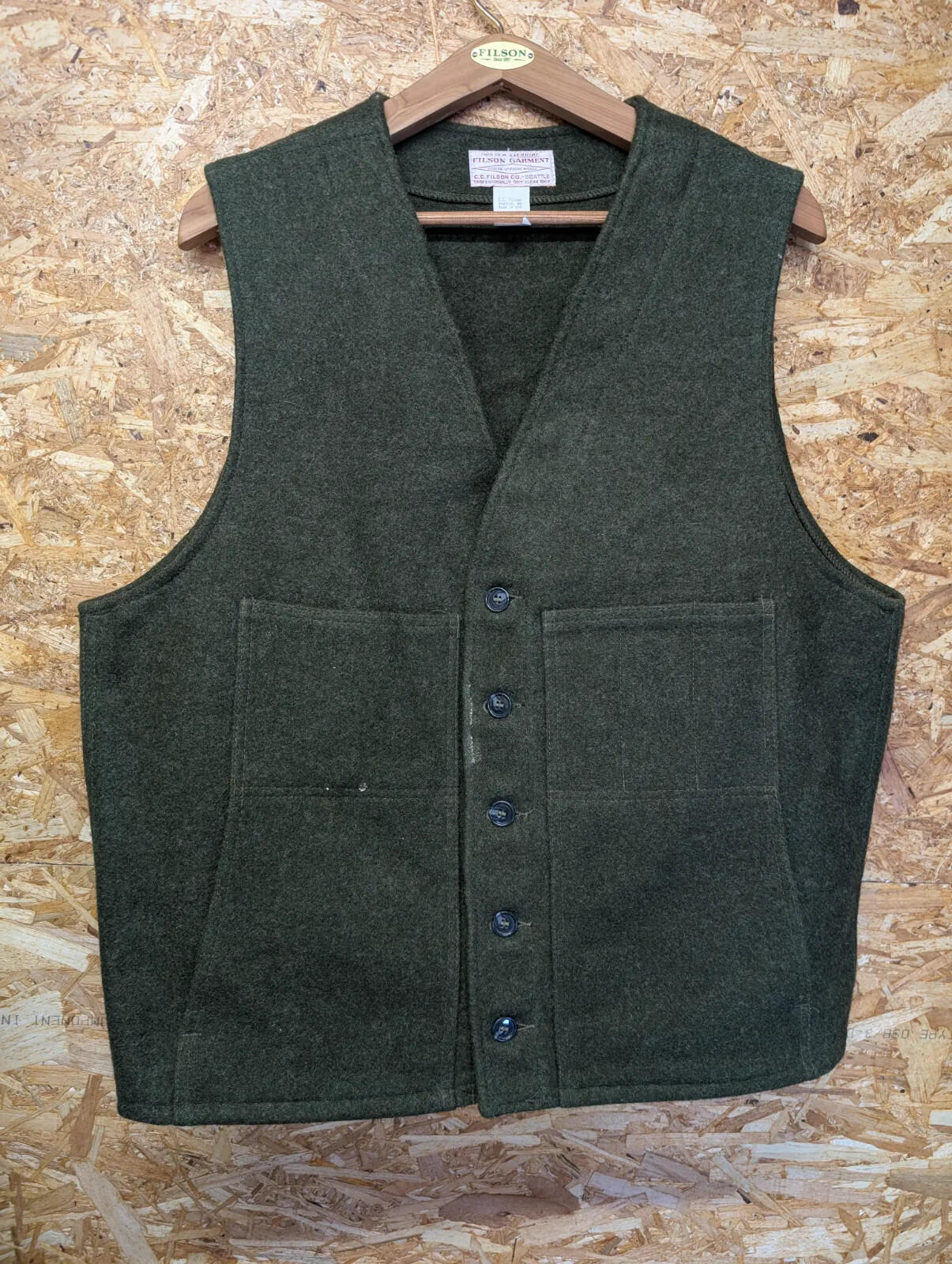 Filson Mackinaw Wool Vest Button Up Mens 3XL 48 Forest Green USA Made Style 20