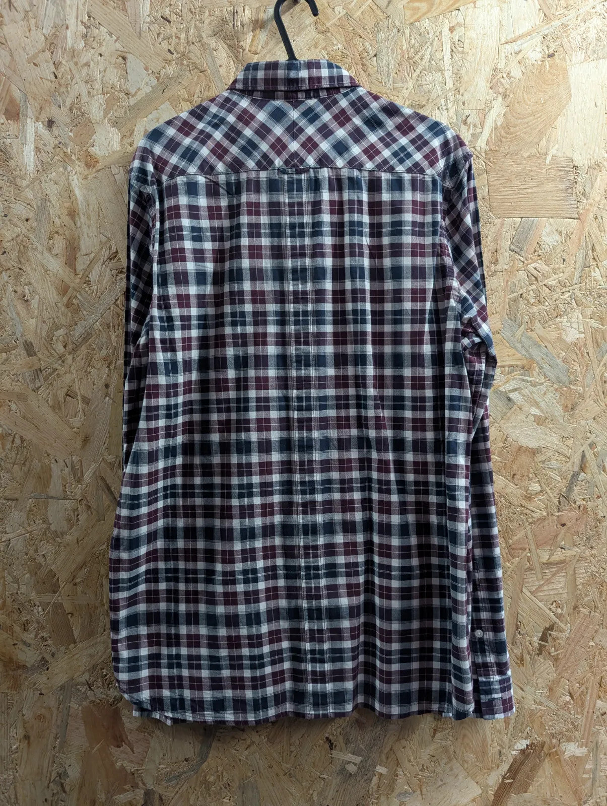 Fred Perry Shirt Men Medium Navy Burgundy White Check L/S Button Down Collar
