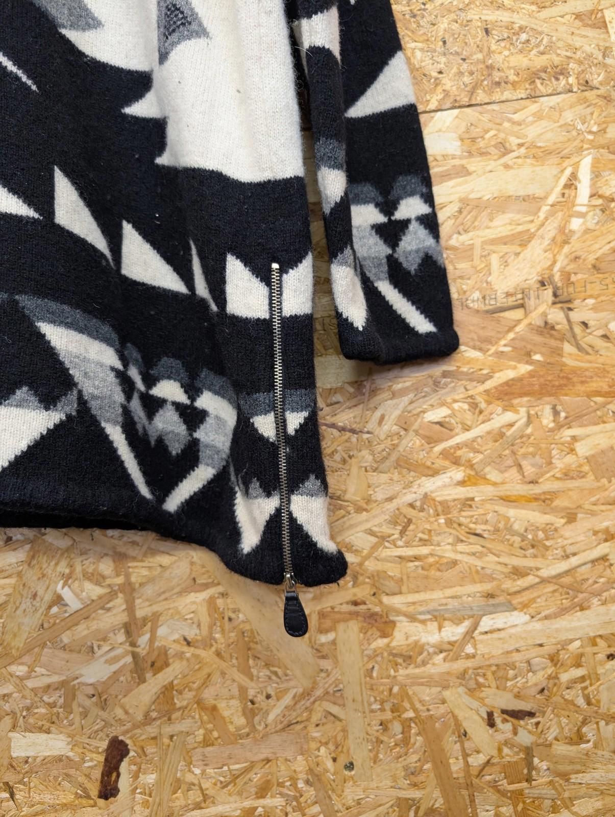 Ralph Lauren Aztec Hoodie Large Women Wool Black White Long-Line Zip Side RRL