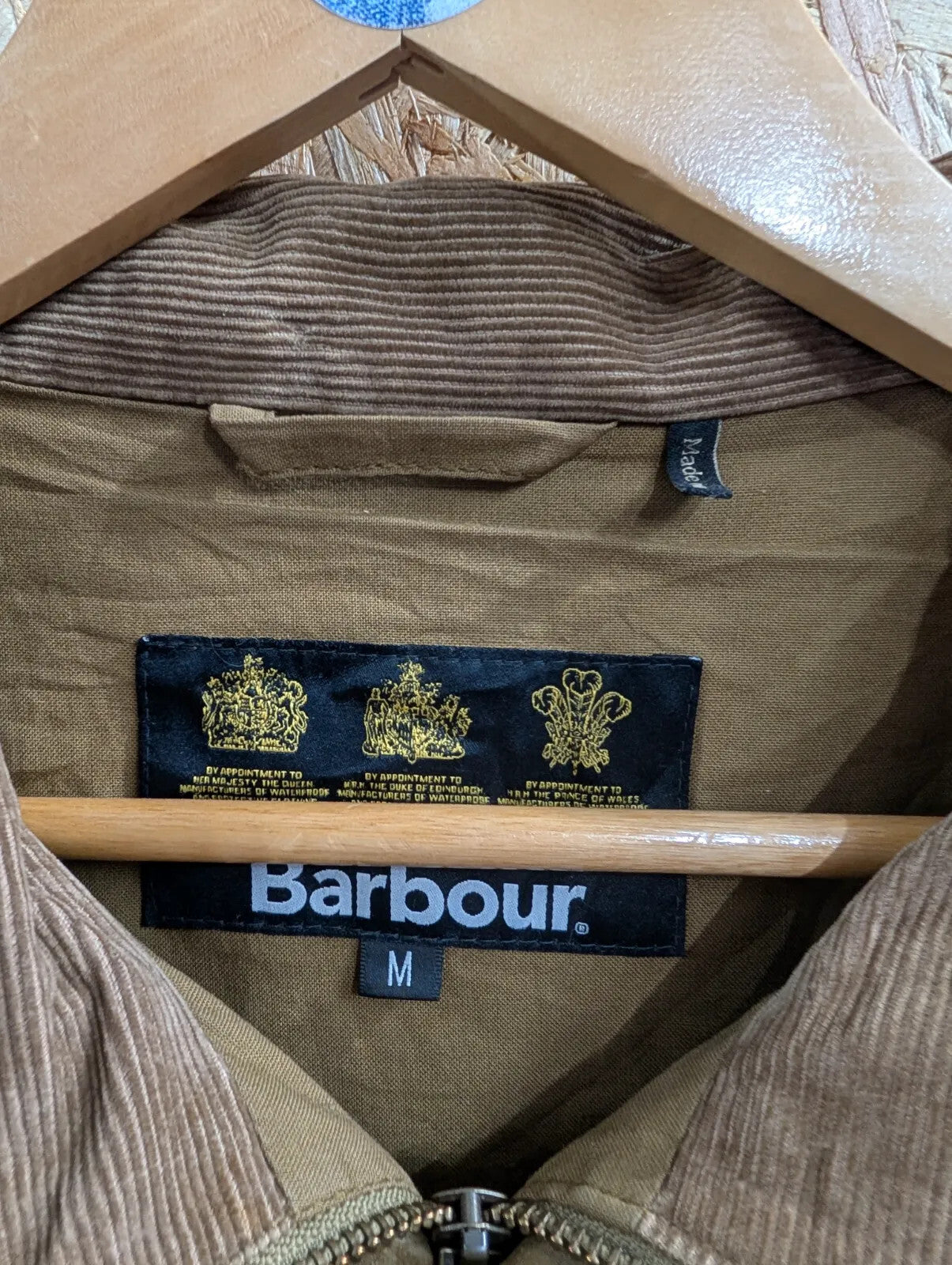 Barbour Islay Dry Wax Jacket Mens Medium Tan Brown Cotton Canvas Corduroy Collar