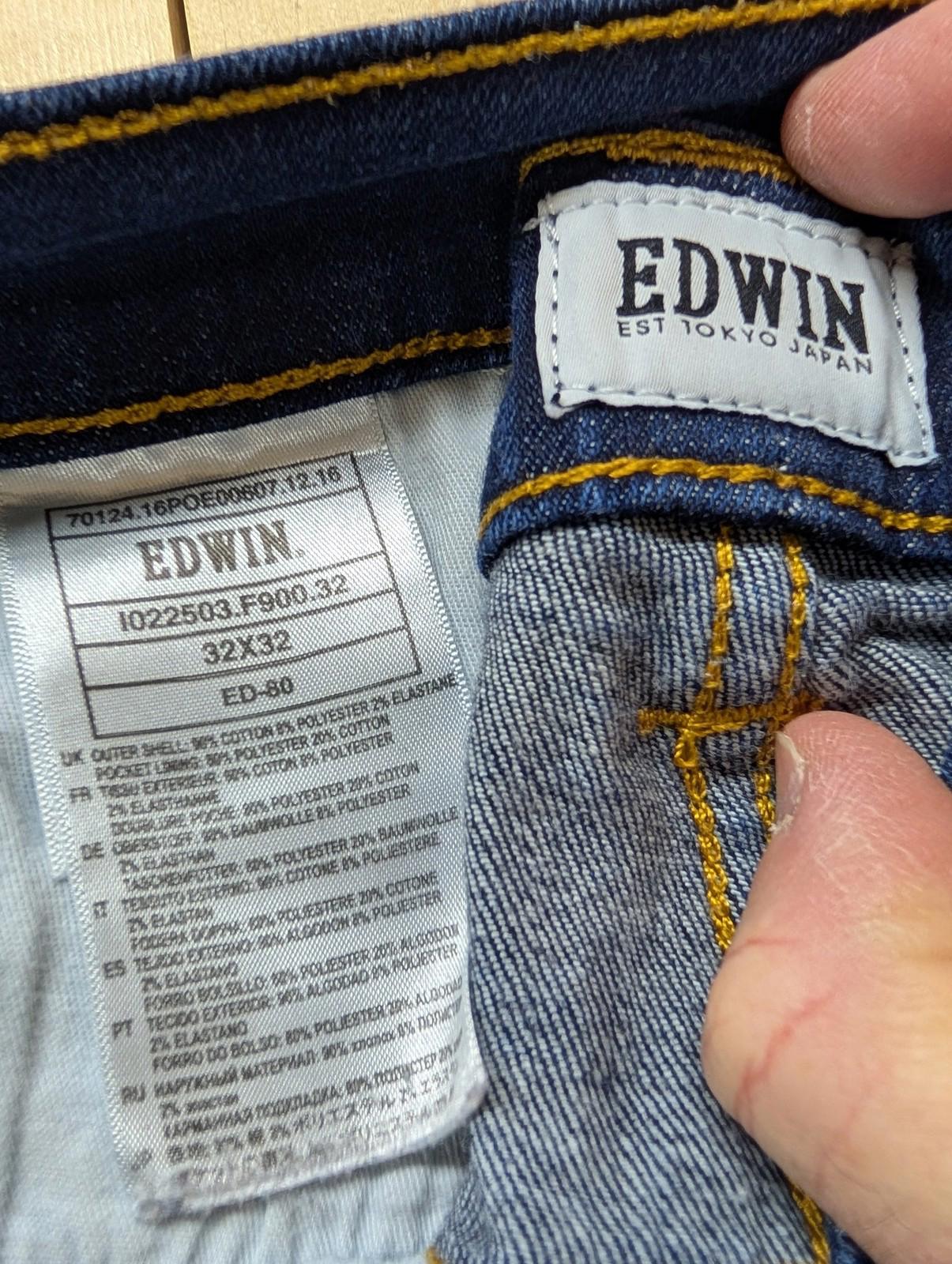 Edwin ED-80 Slim Selvedge Jeans W32 L32 Men Skinny Fit Dark Wash Denim Navy Blue