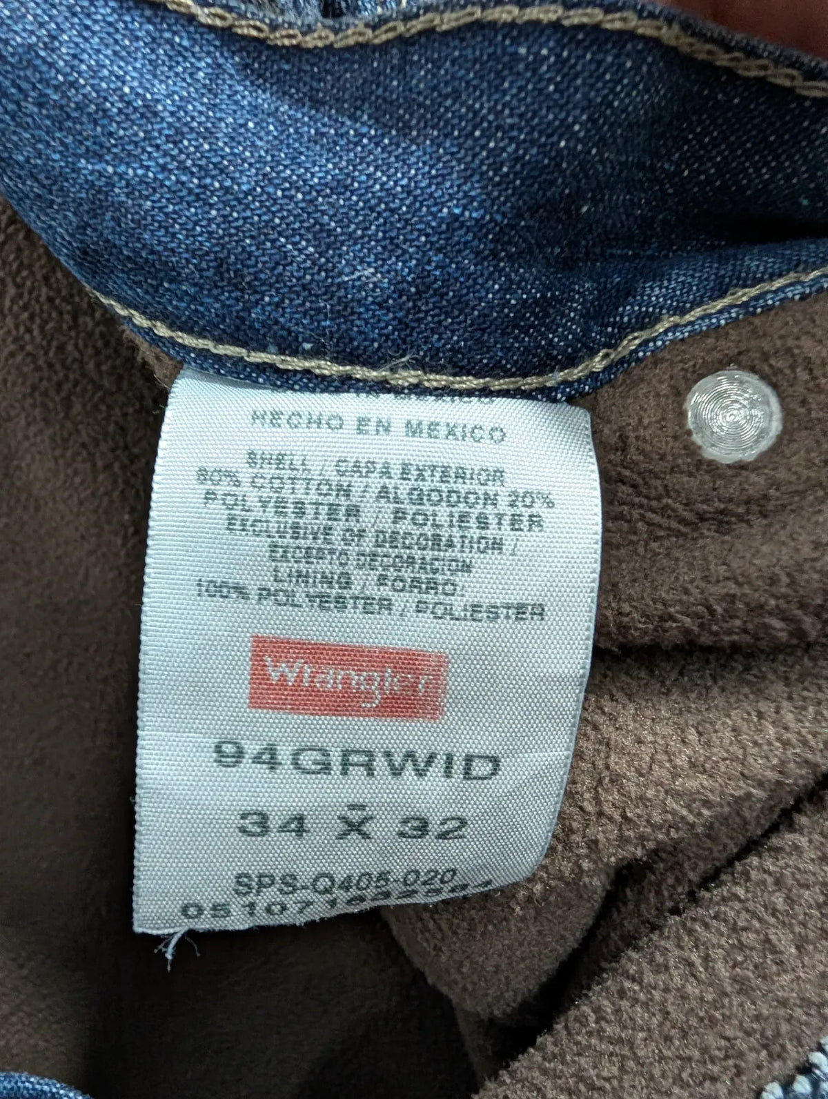 Wrangler Cargo Jeans Mens W34 L32 Blue Denim Workwear Carpenter Fleece Lined