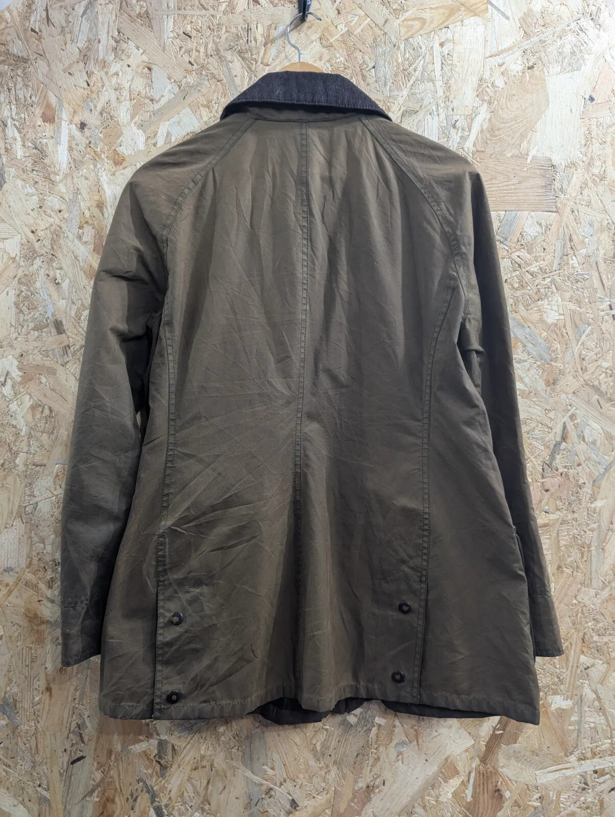 Barbour Classic Beadnell Waxed Jacket Womens UK14 Olive Green Tartan Brown Cord