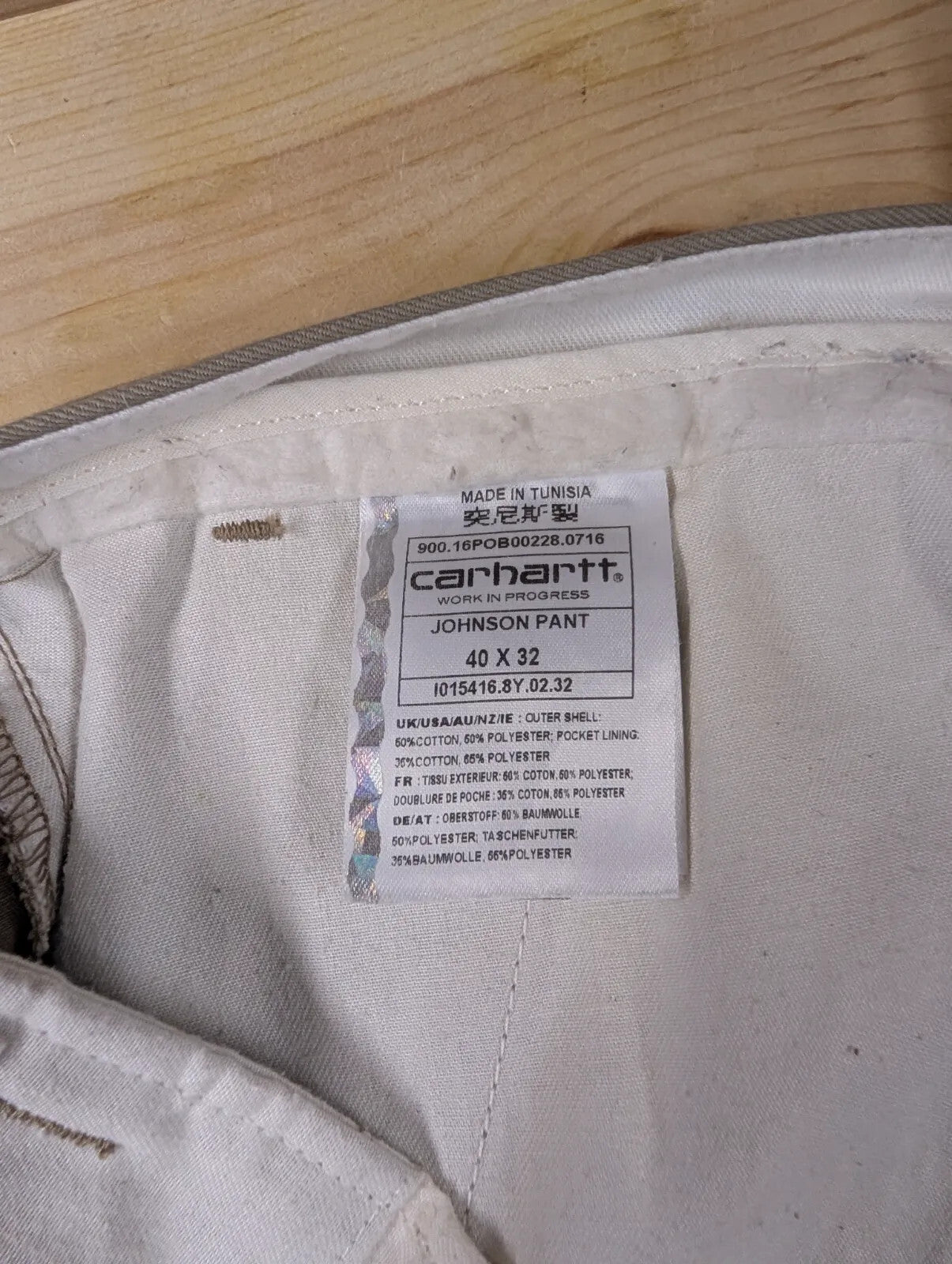 Carhartt Johnson Pant Chino Pants Mens W40 L32 Khaki Cotton Workwear Straight