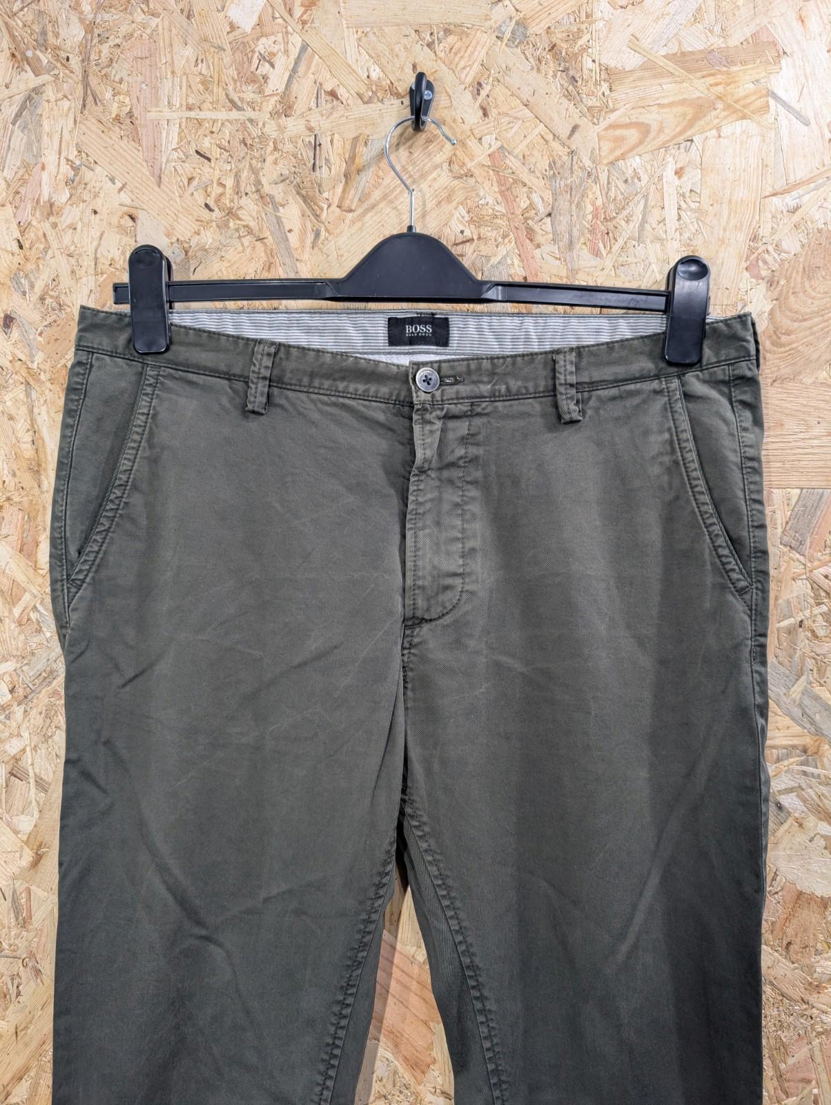 Hugo Boss Chino Trousers W34 L33 Khaki Green Stretch Rice Slim Fit Straight Zip