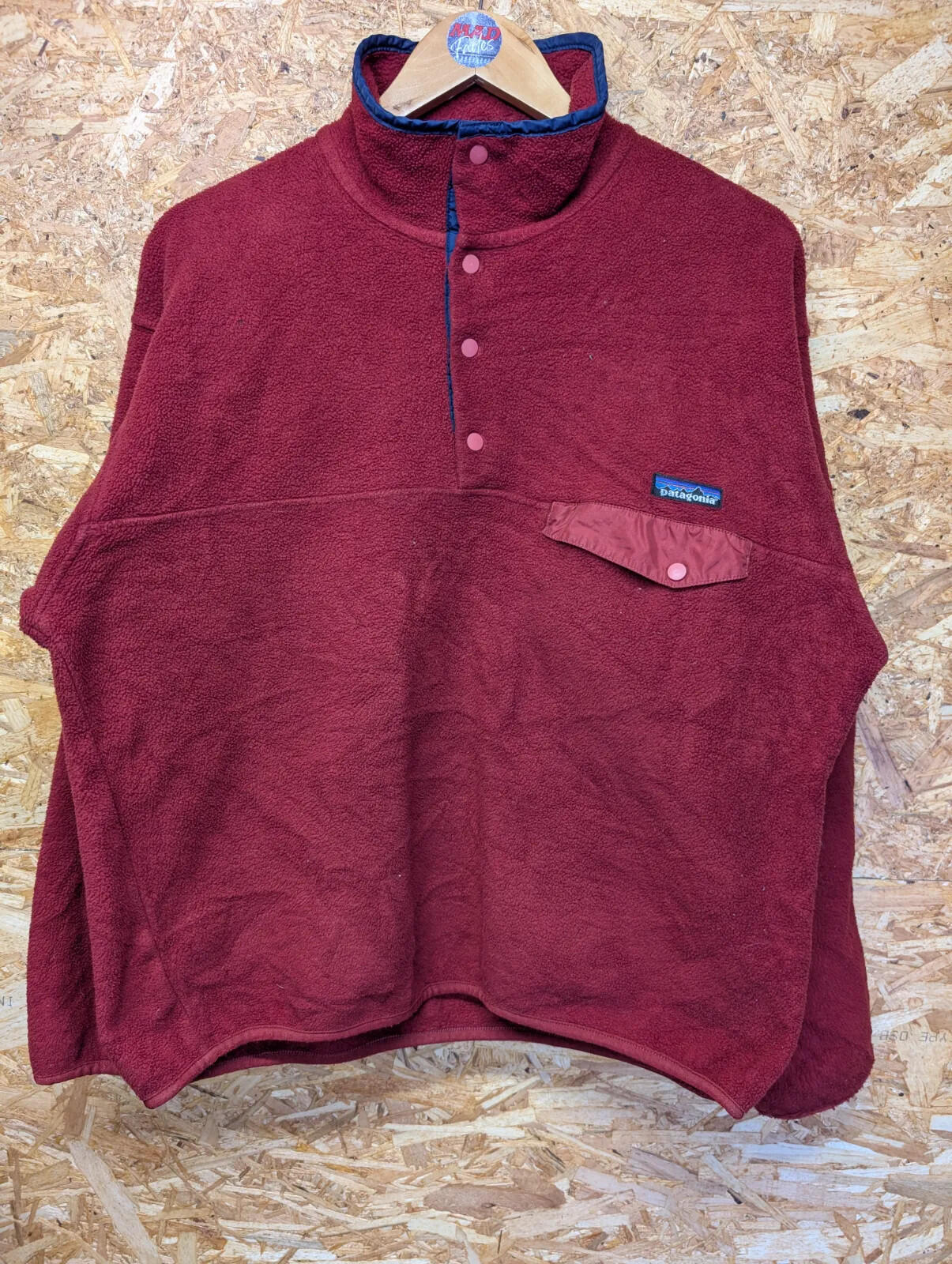 Vintage Patagonia Fleece Mens Medium Burgundy Fleece Snap-T Pullover Canada 90s