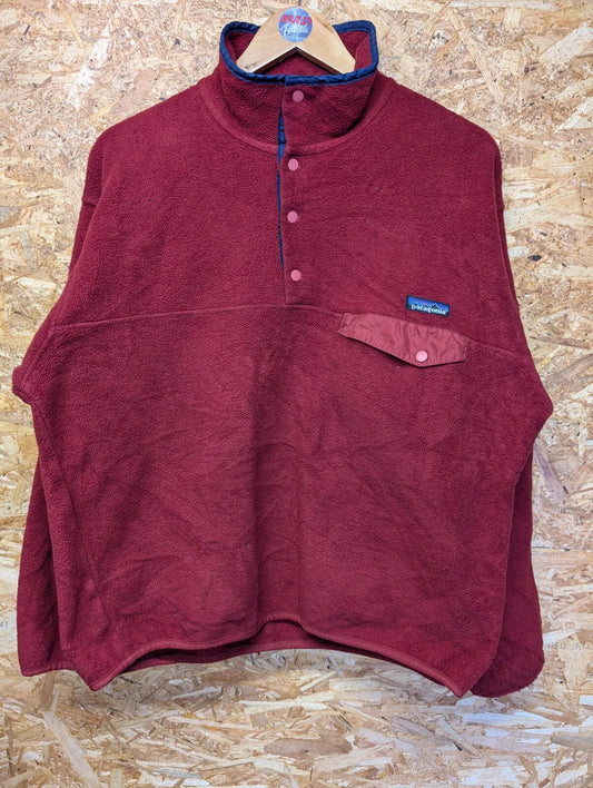 Vintage Patagonia Fleece Mens Medium Burgundy Fleece Snap-T Pullover Canada 90s