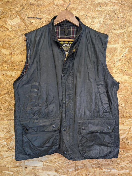 Barbour Westmorland A225 Waxed Gilet Large Classic Vest Black Bodywarmer Tartan