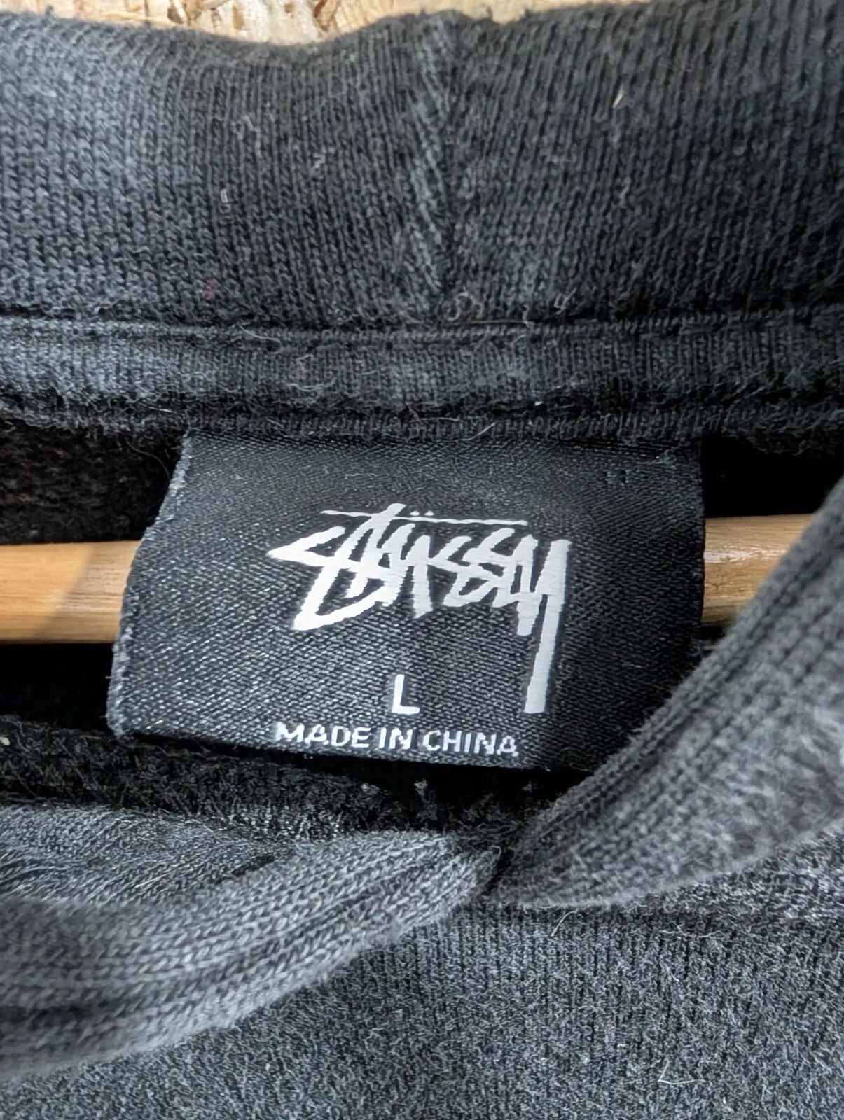 Stussy Hoodie Large Black Pullover Streetwear Embroidered Sweater Chenille Arch