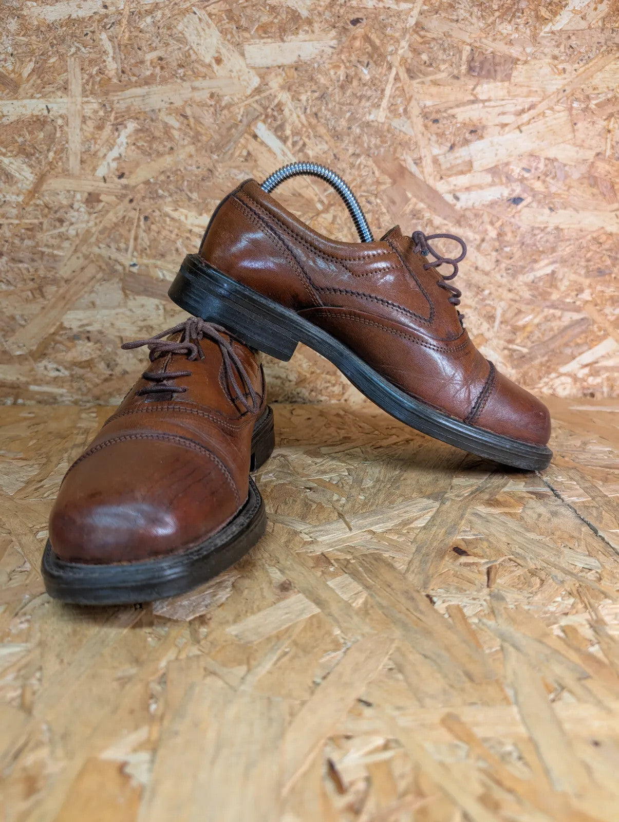 Oakridge Derby Shoes Mens UK6 Brown Leather Brogue Lace Up Dress Shoes Vintage
