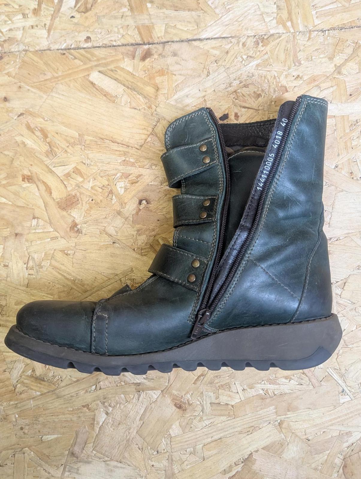 Fly London Scop Mid-Calf Boots UK 6.5 EU 40 Women Dark Green Leather Buckle