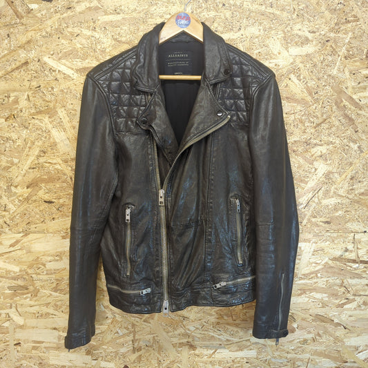 All Saints Conroy Genuine Black Leather Biker Jacket Motorbike Size Small