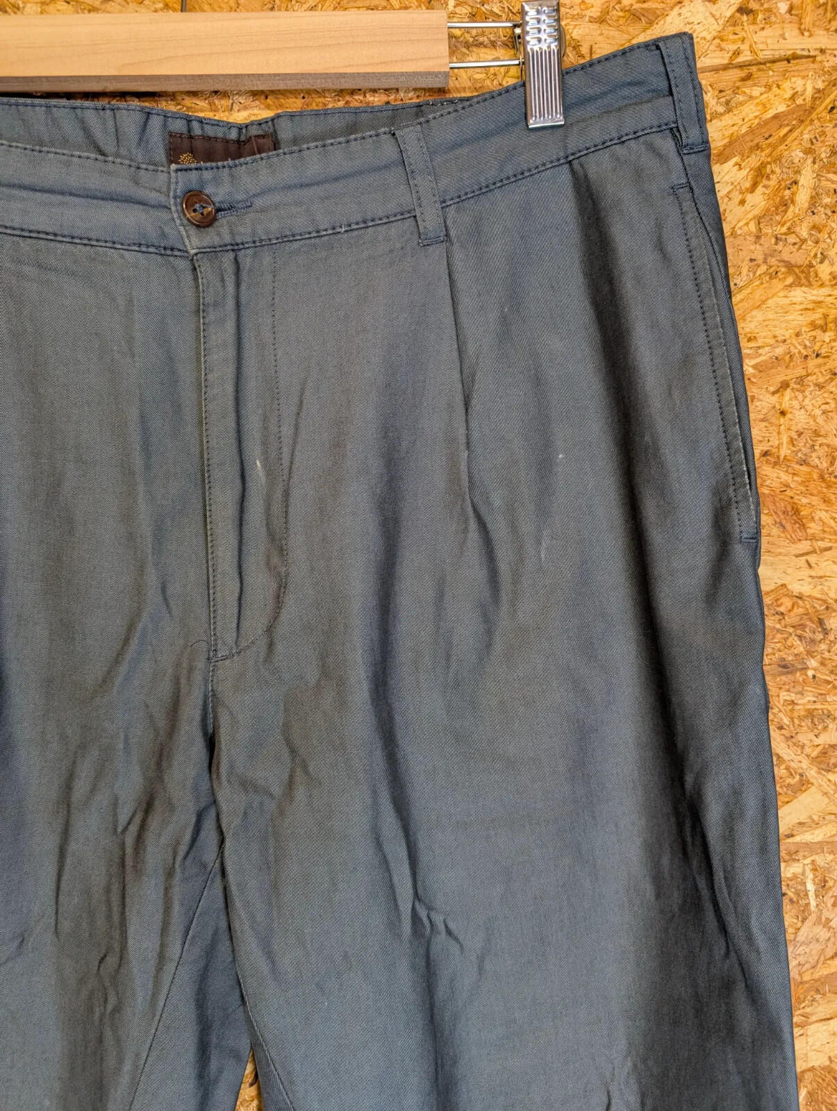 Mulberry Trousers Mens W34 L29 Grey Teal Blue Twill Tailored Relaxed Oi Polloi