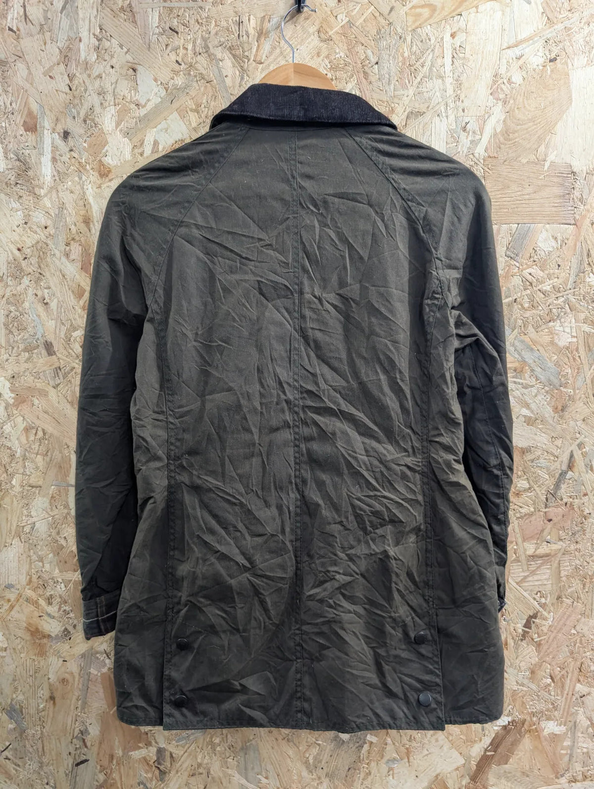 Barbour Beadnell Wax Jacket Womens UK8 Dark Olive Green Cotton Tartan Liner Cord