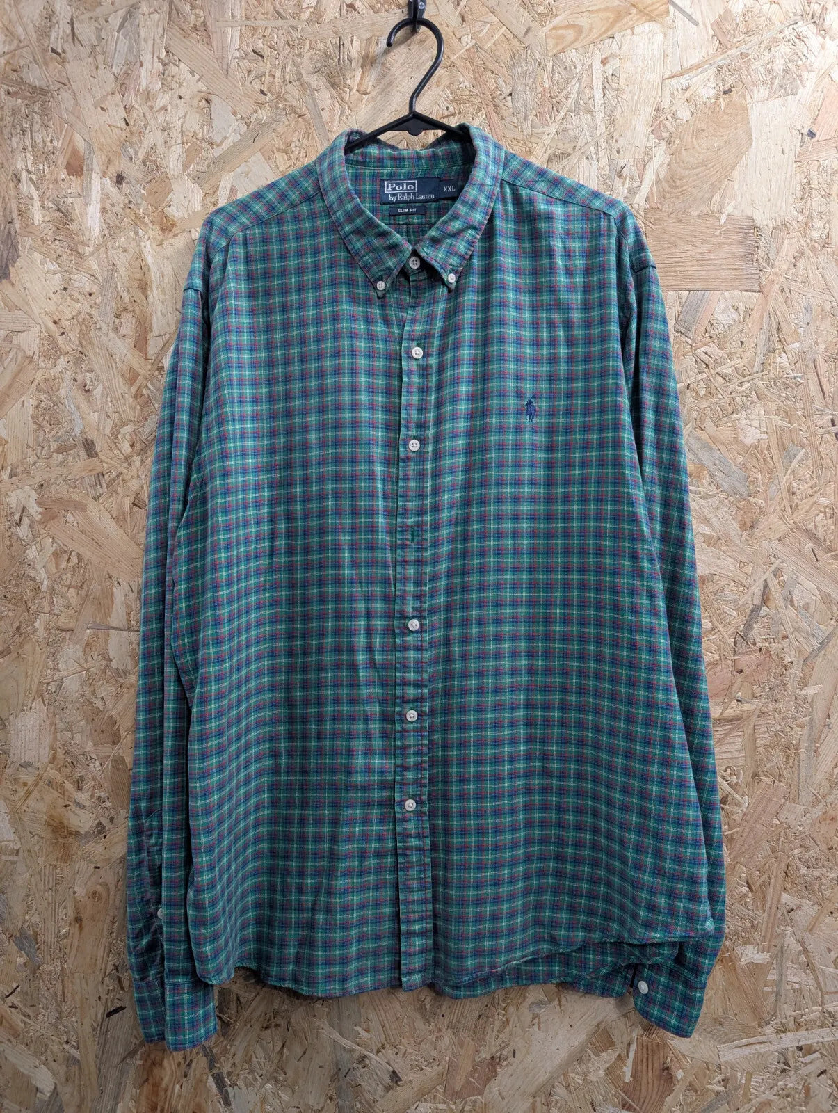 Polo Ralph Lauren Shirt Men XXL Green Plaid Slim Fit Long Sleeve Button Down 90s