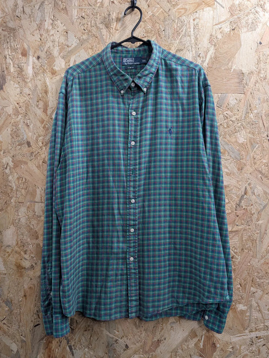 Polo Ralph Lauren Shirt Men XXL Green Plaid Slim Fit Long Sleeve Button Down 90s