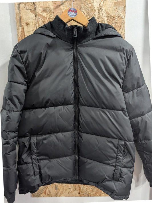 Diesel Puffer Jacket Womens Size 12 Medium Hooded Quilted Black Nylon Warm