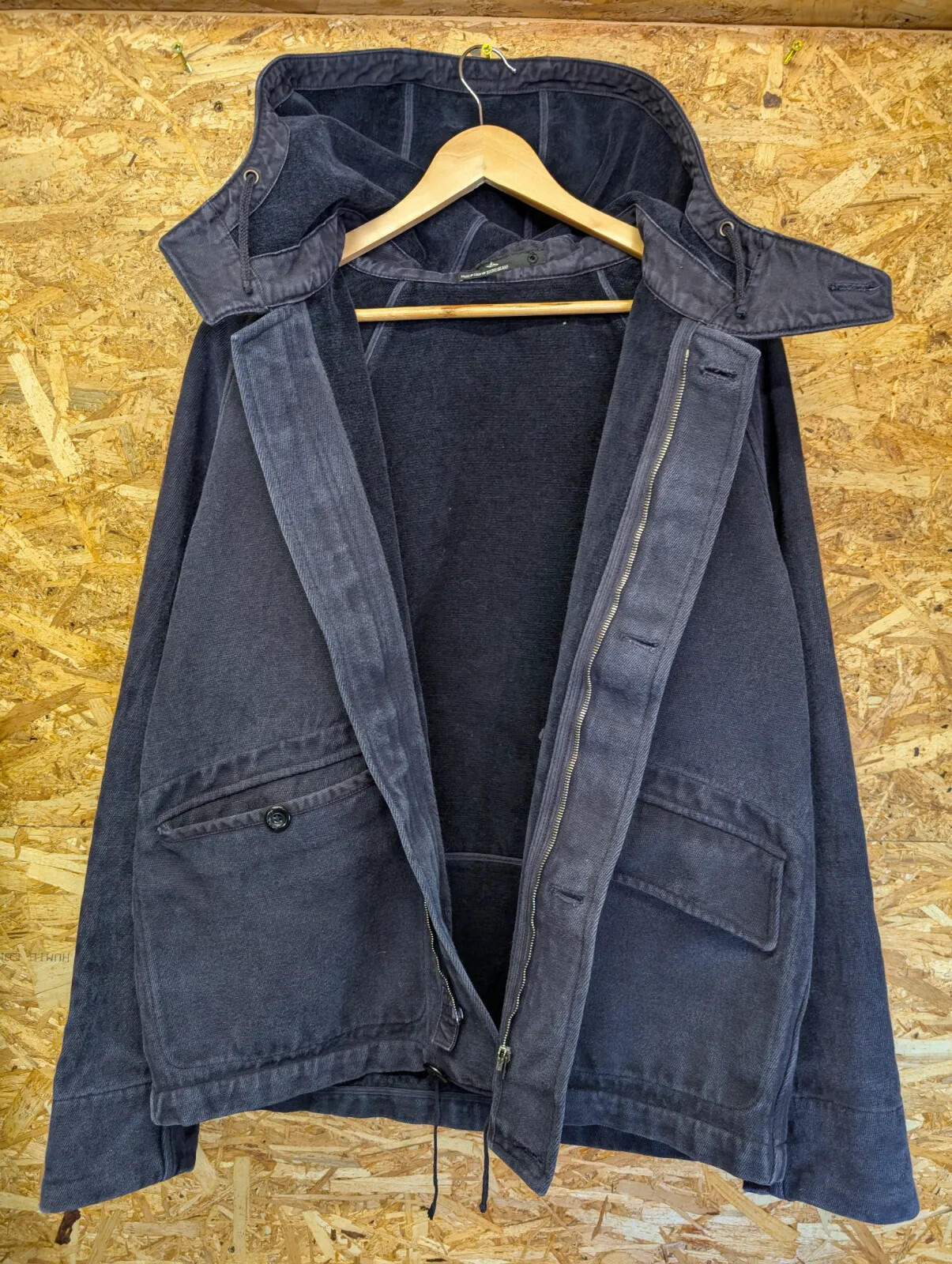 Stone Island Denims Stellina Parka Mens Large Washed Canvas AW03 Navy Blue Hood