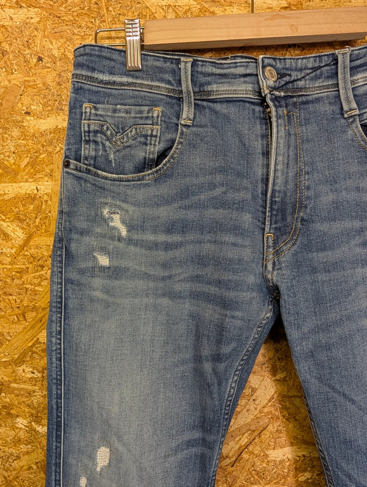 Replay Anbass Slim Jeans W32 L32 Blue Denim Distressed Organic Cotton Straight