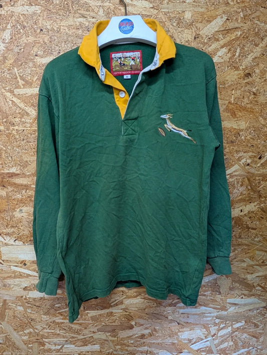 Vintage South Africa Rugby Shirt Mens Small Green Springboks Cotton Trader