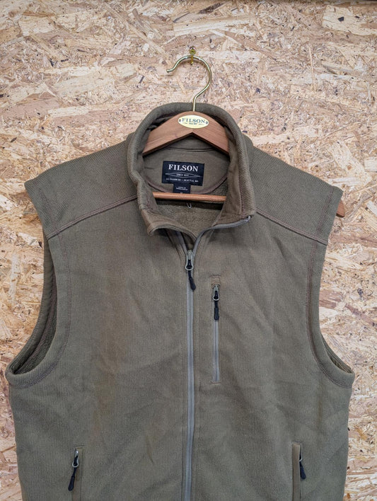 Filson Field Vest Mens Medium Khaki Green Fleece Polyester Bodywarmer Gilet Zip