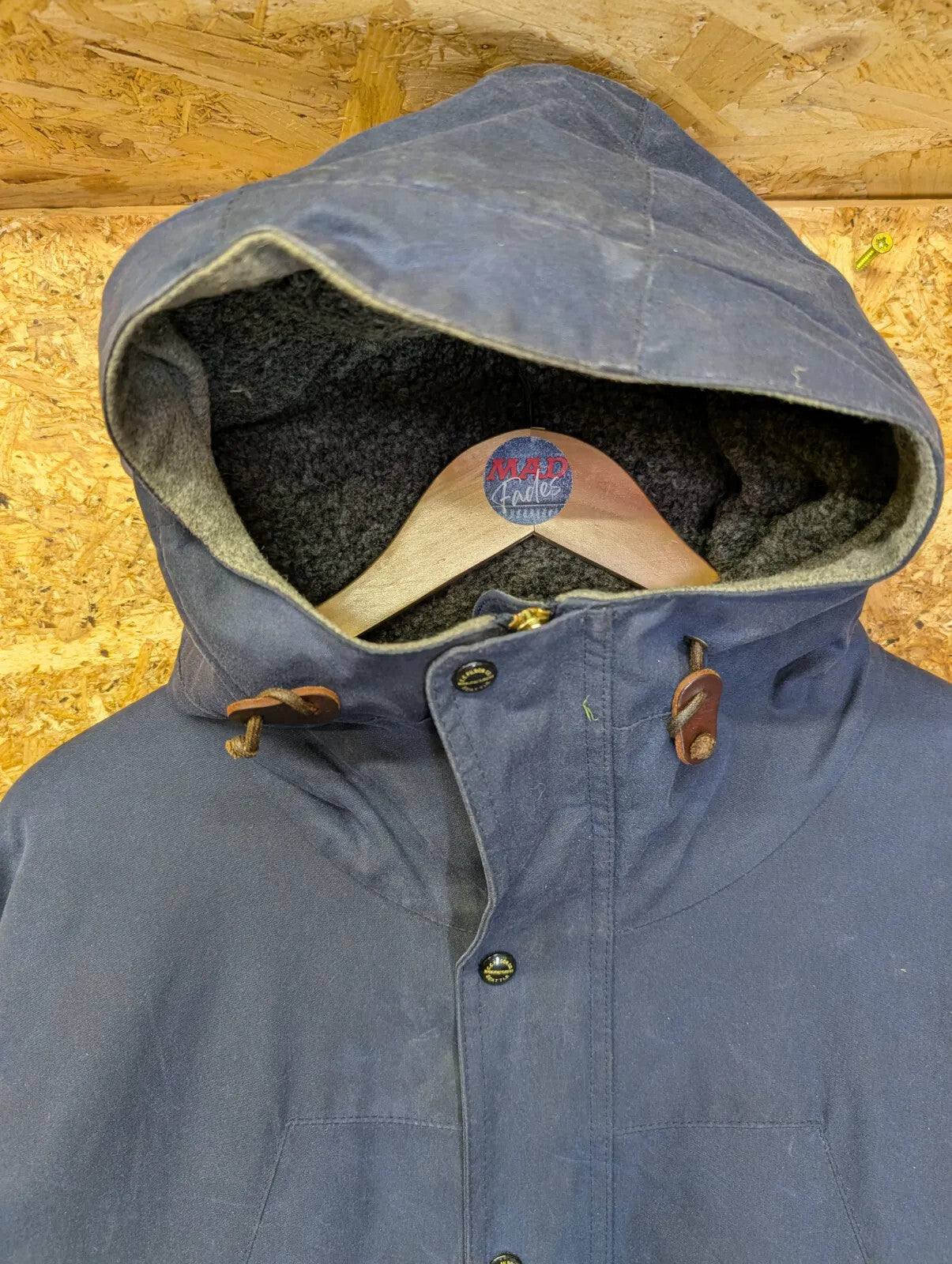 Filson Mountain Parka Jacket Men XXL Navy Blue Fleece Lined Tin Cloth Italy Made