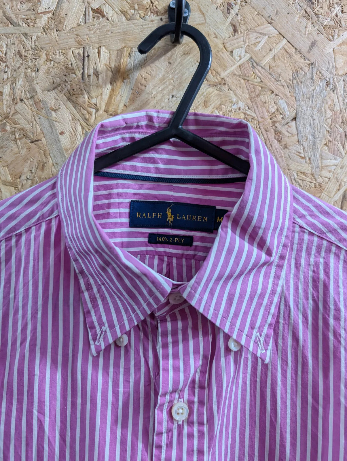 Polo Ralph Lauren Shirt Mens Medium Pink White Cotton Stripe Button Down Collar