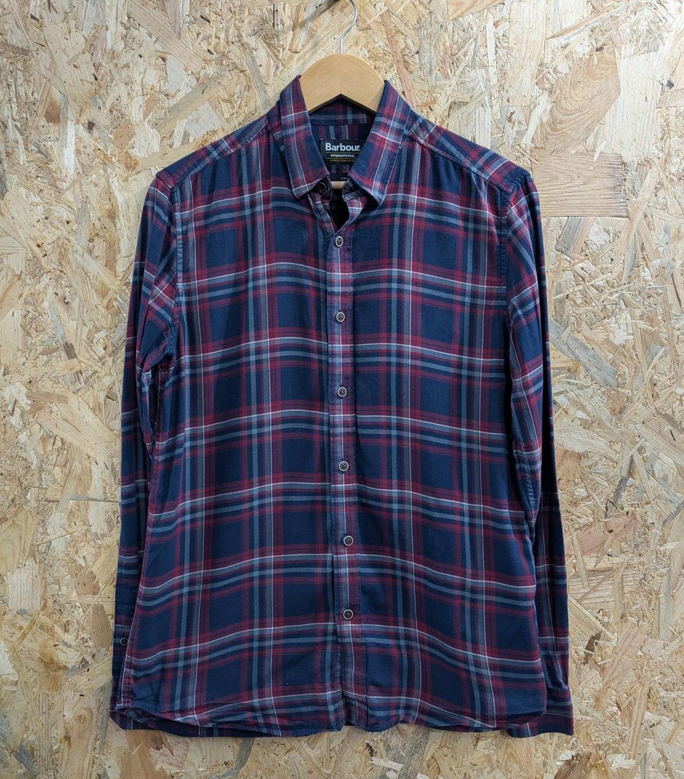 Barbour Shirt Small Men Slim Fit Navy Burgundy Long Sleeve Button Down Collar