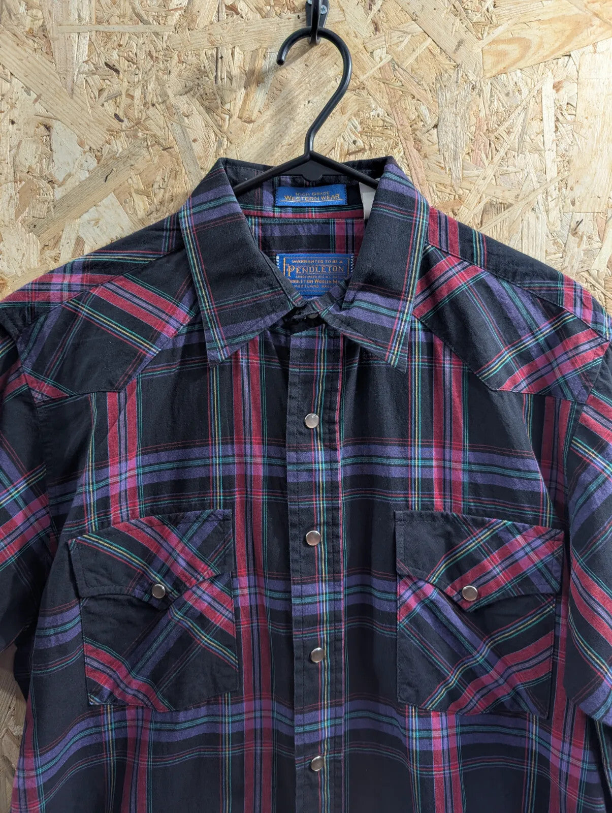 Pendleton Short Sleeve Shirt Men Large Black Check Plaid High Grade Western Gear