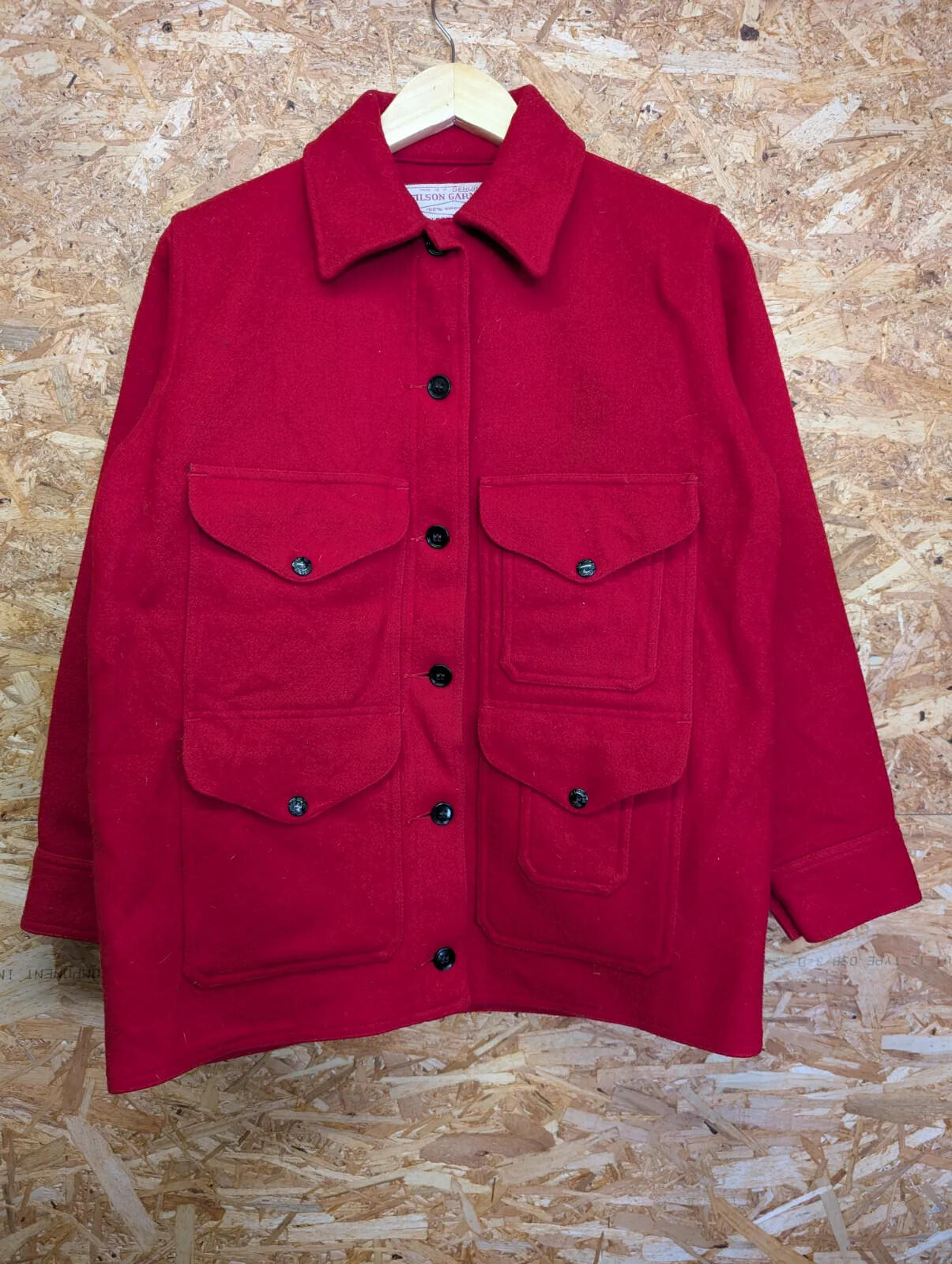 Filson Cruiser Wool Jacket Women Size 14 Red Large Button Mackinaw Pockets USA