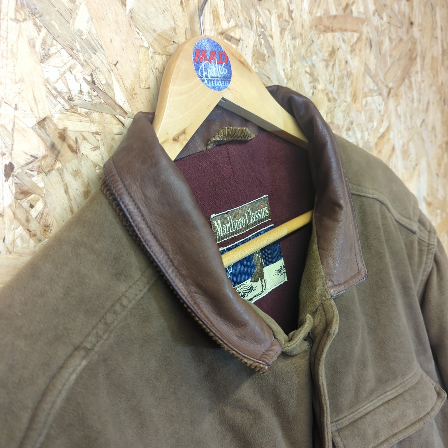 Marlboro Brown Brushed Cotton Padded Jacket Wool Liner Vintage 80s Mens L - XL