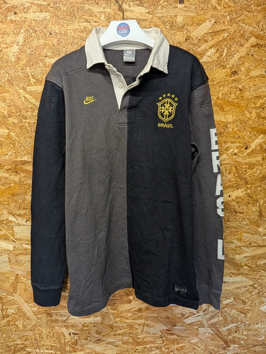 Brazil 2011 Top Medium Long Sleeve Casual Polo Football Shirt Soccer Nike Rugby