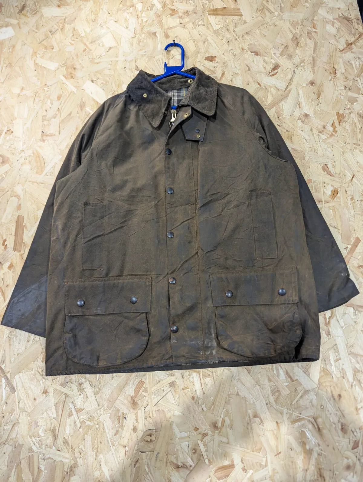Vintage Barbour Moorland Brown Wax Jacket Mens XL C44 A50 Tartan 90s England