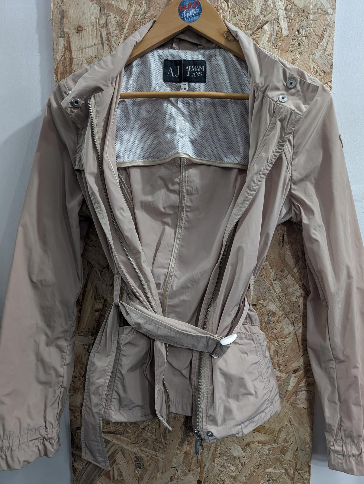 Armani Jeans Jacket Women Size 6 XS Belted Beige Lightweight Casual Trench Coat
