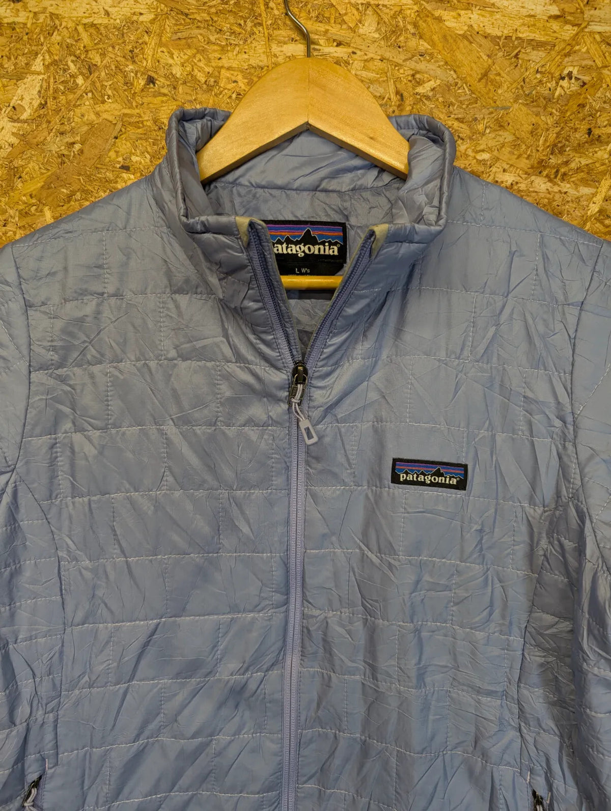 Patagonia Nano Puff Jacket Womens Large Light Blue Purple Quilted Puffer Padded